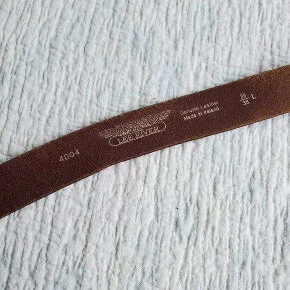Lee River Ireland Brown Genuine Leather Celtic Knot Belt Mens Brass Buckle 36/38 - Picture 4 of 8